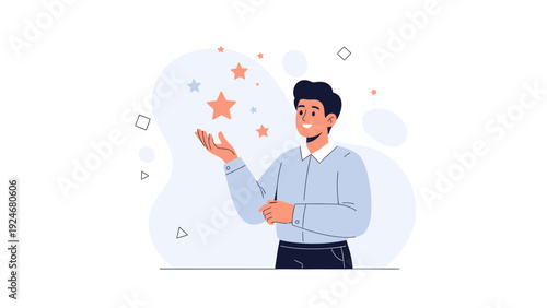 Man Reaching for Stars Illustration: Success, Dreams, Achievement, Goals