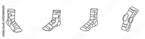 Collection of medical orthopedic braces and supports for ankles and knees, perfect for healthcare websites, educational content, or rehabilitation product listings.