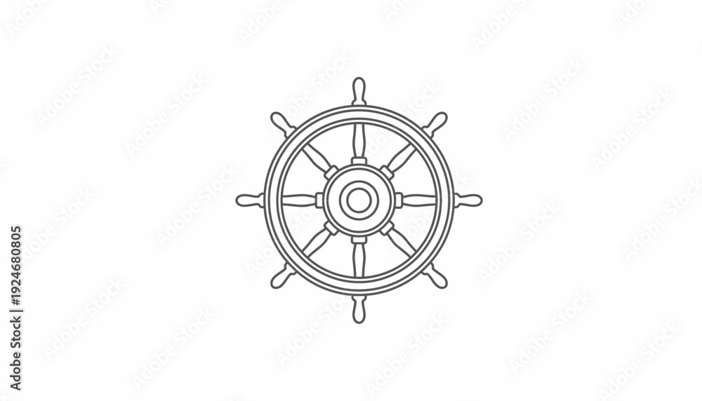 Obraz premium Nautical Ship Steering Wheel Outline Icon Vector Illustration