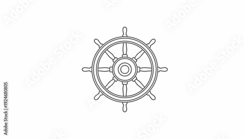 Nautical Ship Steering Wheel Outline Icon Vector Illustration