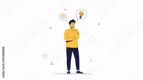 Man Thinking of Ideas, Brainstorming, Innovation, Lightbulb Moment