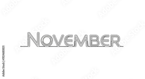 November text, elegant outline typography, minimalist design, white background