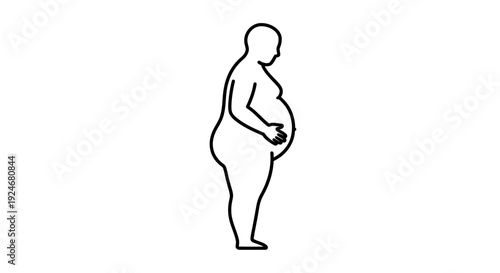 Obese Person Silhouette Side View, Overweight Body Shape, Health Concern Icon