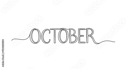 October text, continuous line drawing, handwritten calligraphy, elegant typography, minimalist design
