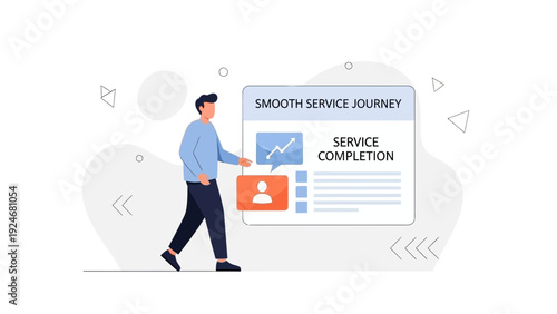 Man walking through smooth service journey, customer experience concept