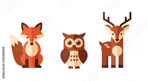 Geometric forest animals in modern style for design
