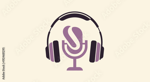 Podcast Microphone and Headphones Icon, Audio Recording, Digital Media