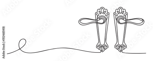 Elegant continuous line drawing of two ornate vintage door handles on decorative backplates, perfect for interior decoration inspiration, architectural accents, or home renovation themes.