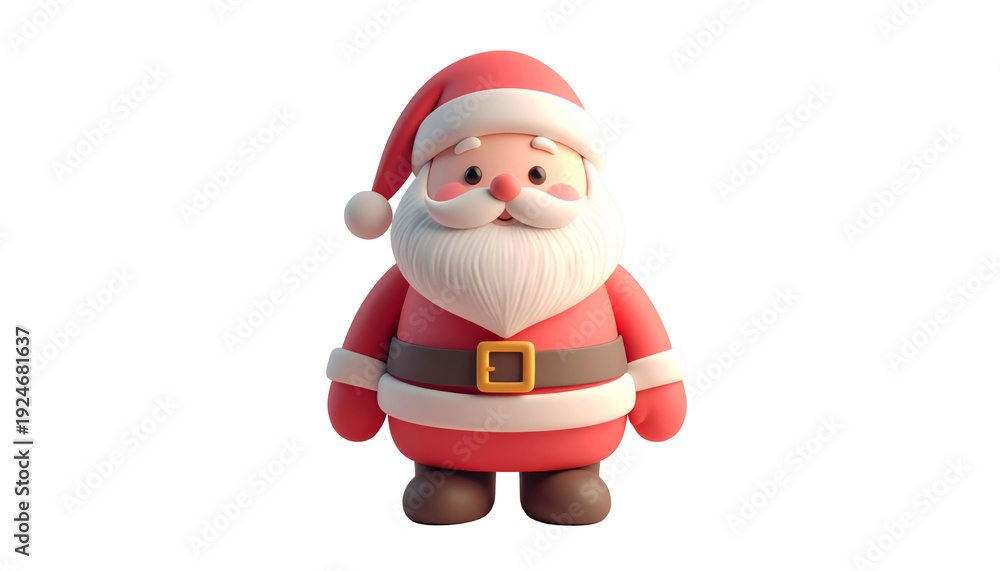 Obraz premium Cute 3D chibi Santa Claus character waving hand and smiling happily isolated on white background