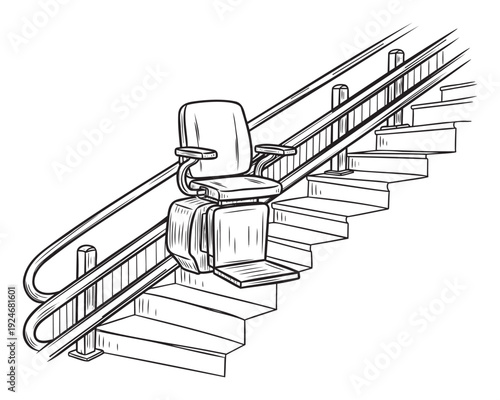 Accessibility solution with a modern stairlift installed on a multilevel staircase providing mobility assistance for individuals with limited movement seeking independence in their home or