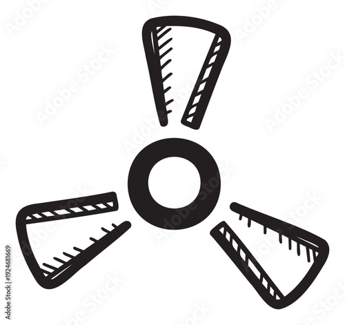 Handdrawn style propeller icon representing air movement and ventilation, perfect for app interfaces, website graphics, or any project needing a simple rotating blade symbol