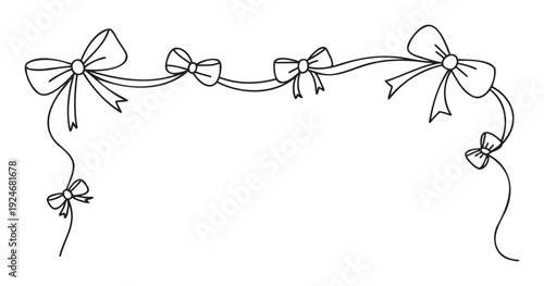 Simple line drawing of a charming ribbon garland featuring multiple bows, perfect for adding a touch of celebration to any seasonal event announcement or invitation template.
