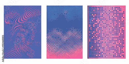 Abstract digital art three vibrant panels with flowing and dotted patterns