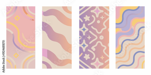 Four abstract retro patterned bookmarks in pastel colors