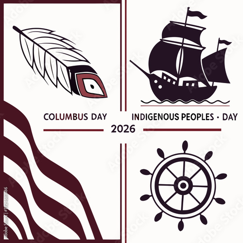 Columbus Day vs. Indigenous Peoples' Day 2026: Ship, Feather, and Helm Icons