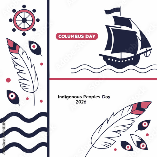 Indigenous Peoples Day 2026 Awareness with Ship, Feathers, and Helm Graphics