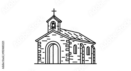 Minimalist Church Building Icon, Simple Line Art Religious Architecture