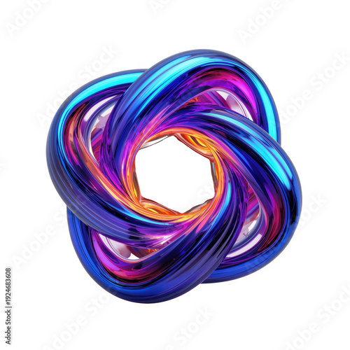 Colorful intertwined loops forming a hexagonal shape isolated on a transparent background