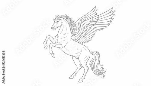 Majestic Pegasus Horse Rearing with Wings Spread, Mythical Creature Outline