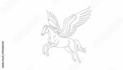 Majestic Pegasus Horse with Wings Flying in Sky - Mythical Creature Line Art