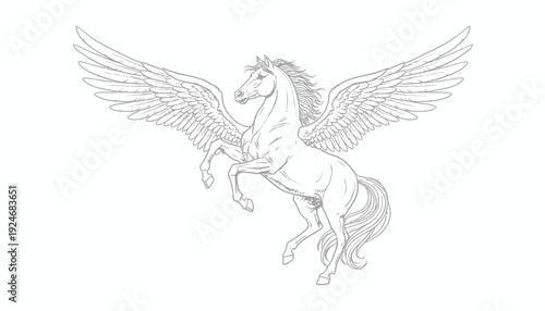 Majestic Pegasus Horse with Spreading Wings, Mythological Creature, Fantasy Art