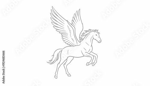 Majestic Pegasus Horse with Wings Flying, Mythical Creature Outline