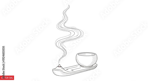 Incense Burner with Smoke Swirling Upwards, Hand-Drawn Sketch Style