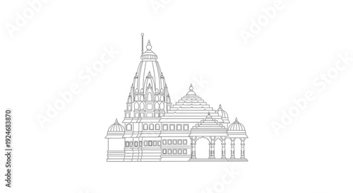 Indian Temple Architecture Outline Drawing