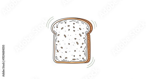 Hand-drawn slice of white bread with brown crust, isolated on white background, simple illustration