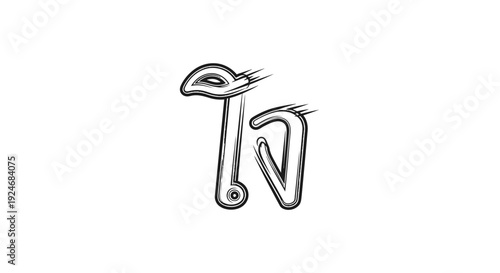 Hand-drawn Thai Alphabet Character 'Yo Yak' with Dynamic Brush Strokes