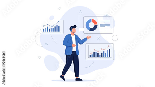 Business analytics presentation with charts and graphs