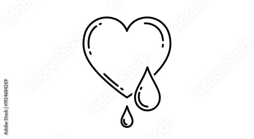 Heart with Blood Drops Icon, Symbolizing Love, Health, Donation, or Sadness