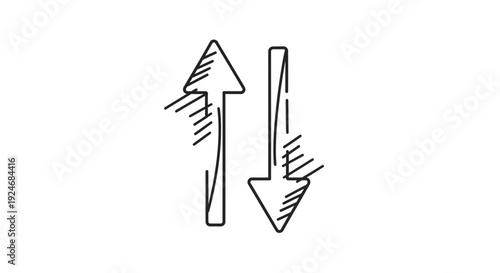 Hand Drawn Up and Down Arrows Icon, Simple Doodle Style, Isolated on White