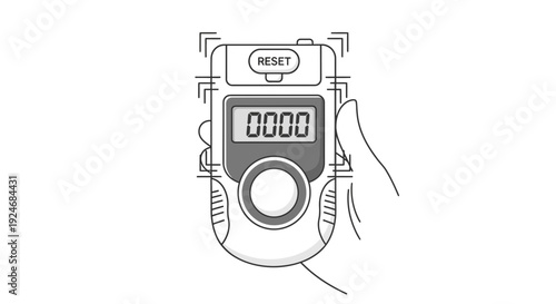 Hand holding digital counter with reset button and display showing 0000