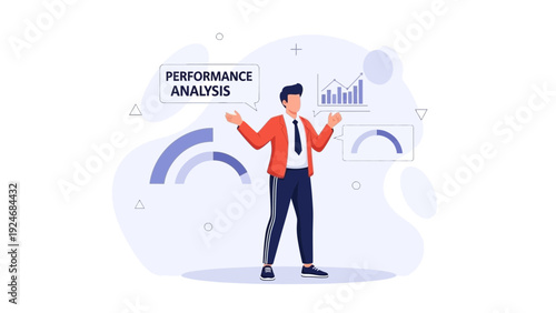 Business Man Analyzing Performance Data with Charts and Graphs
