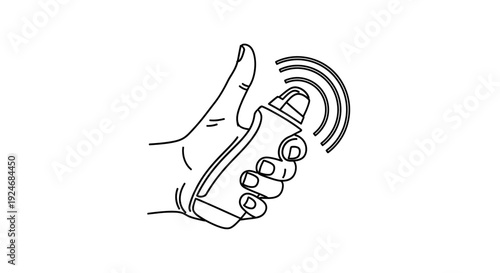 Hand Holding Remote Control Device with Signal Waves, Technology Concept