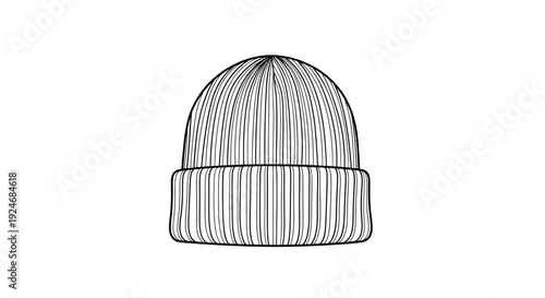 Hand-drawn illustration of a knitted beanie hat, simple line art on white background