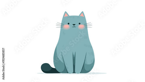 Charming 2D Cartoon Cat Sitting Front View A Cute and Playful Feline Illustration