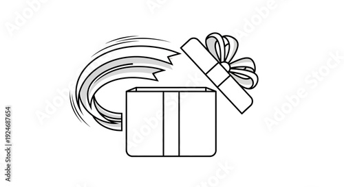Gift Box Opening with Ribbon Swirl - Surprise Present Unboxing Line Art