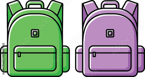 School backpack icon set colorful student bag education travel rucksack flat outline vector illustration collection isolated design