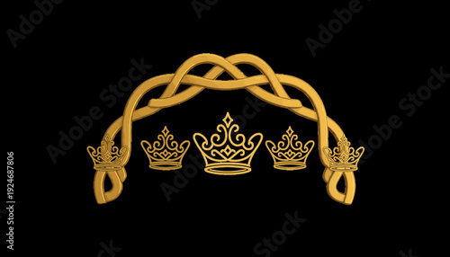 Golden Royal Crowns Archway Emblem on Black Background