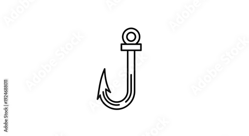 Fishing Hook Icon Vector Illustration, Simple Outline Design, Isolated on White Background