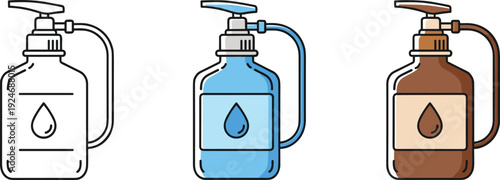Soap dispenser bottle icon set liquid sanitizer pump container hygiene cleaning outline flat color vector illustration collection isolated design