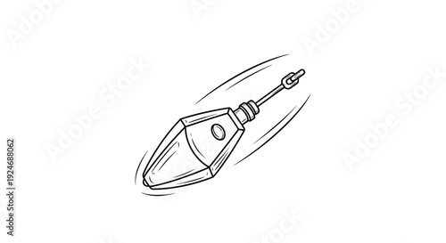 Fishing lure spinning in water, hand-drawn sketch style