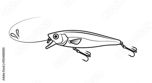 Fishing lure, realistic fish bait, fishing tackle, hook, line, water splash, illustration