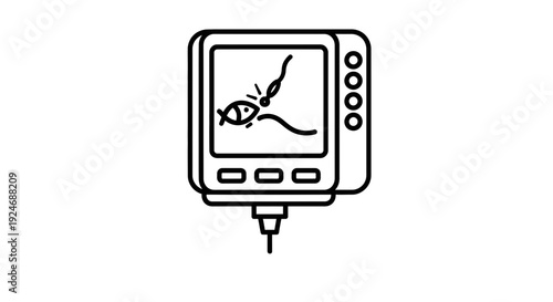 Fishing Sonar Icon: Fish, Hook, and Underwater Display