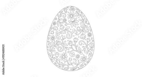 Easter Egg Outline with Intricate Floral Swirls and Flowers - Coloring Page