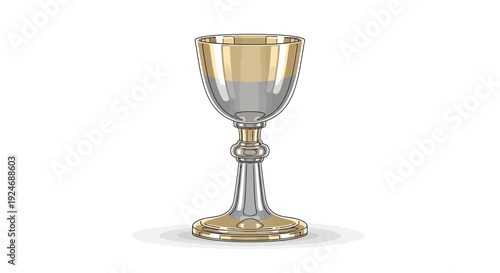 Elegant Goblet with Golden Liquid, Transparent Glass Chalice on White Background