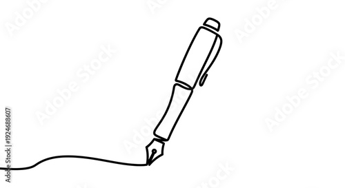 Elegant Fountain Pen Drawing a Wavy Line - Minimalist Art and Writing Concept