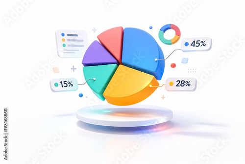 3D colorful rounded pie chart data analysis UI element